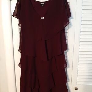 SLNY Deep Burgundy Tiered Midi Dress